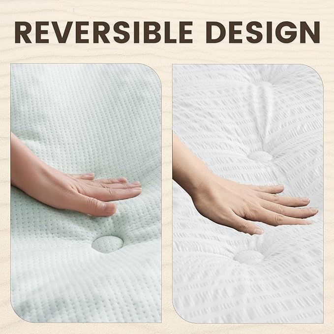 QUIETSEA Reversible Twin Mattress Topper Egg Crate Memory Foam Mattress Topper, Bamboo Viscose Mattress Pad Twin, Noiseless Waterproof Mattress Cover with Deep Pocket Stretches up to 21", 39" x 75"