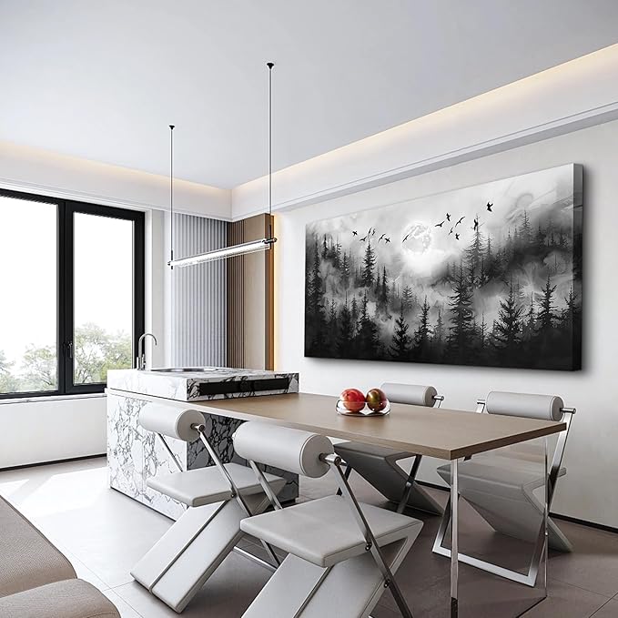 Lapremoly Forest Tree Painting for Living Room Modern Landscape Wall Art Canvas Prints Black And White Pictures Home Decor Bedroom Bathroom Office Wall Decor Artwork Ready To Hang Home Decoration