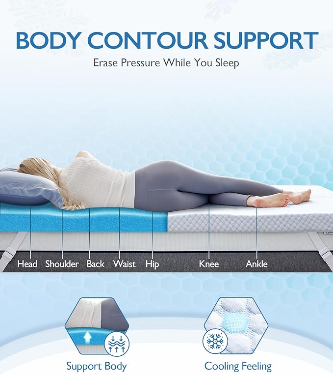 SINWEEK 3 Inch King Cooling Memory Foam Mattress Topper for Pressure Relief, Thick Bed Mattress Pad with Cooling Soft Cover and Adjustable Straps, CertiPUR-US Certified