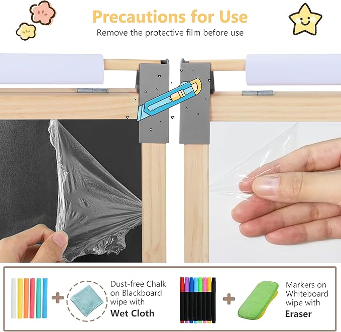 Kinder King Wooden Kids Easel, 3 in 1 Adjustable Art Easel for Kids, Double-Sided Magnetic Whiteboard & Chalkboard, Paper Roller, Art Supplies, Coloring Drawing Easel Toddler Gift Ages 3+, Grey