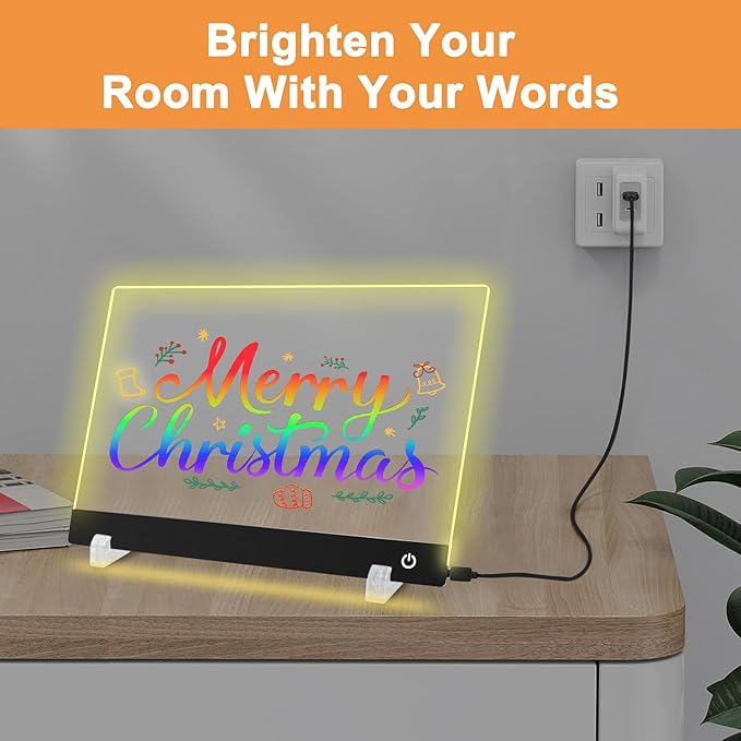 13.7X 10Inch 6 Color LED Drawing Board for Kids, LED Note Board with Colors，Light Up Acrylic Dry Erase Board with Stand,7 Markers, Rewritable Message Board Creative Fun for Home, Classrooms, Gifts.