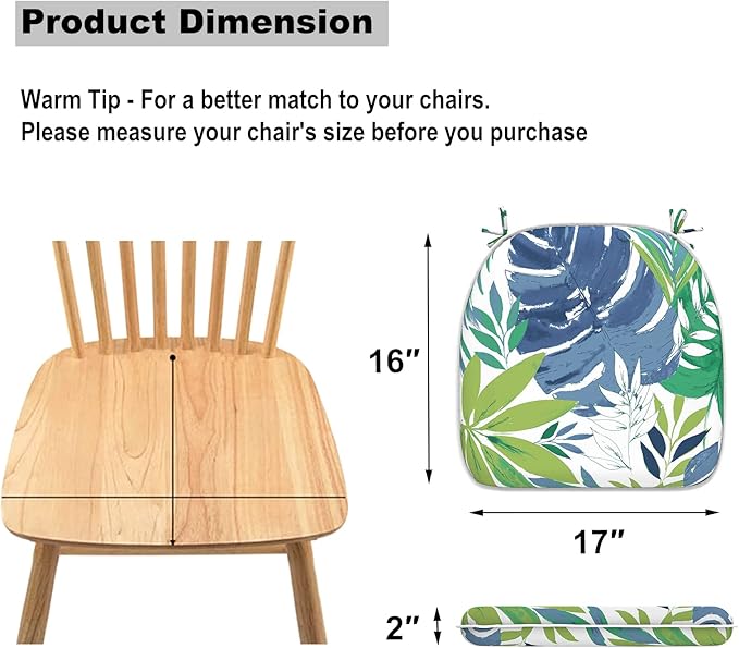 Set of 2 Outdoor Chair Cushions with Ties,Water Repellent Patio Chair Pads 17"x 16" for Outdoor Furniture,Round Corner Seat Cushions for Garden Yard Kitchen Islamorada Blue Green