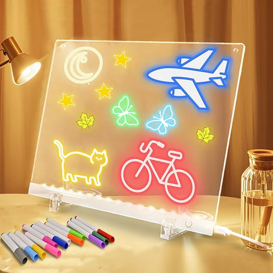 Acrylic Dry Erase Board with LED Light -11.8"x8.5" Clear Glowing Memo,Brightness Level Adjustment,12 Color Markers, Ideal for Office/Home/Kids (Standard Edition)