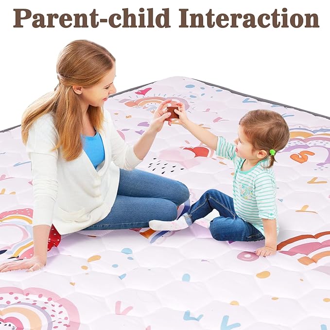 Baby Play Mat 50x50, Premium Baby Mat for Floor, Odorless Baby Mat, Soft Baby Playmat for Infants, Non-Slip Baby Play Mat for Playing, Machine Washable Baby Crawling Mat (Boho Rainbow)
