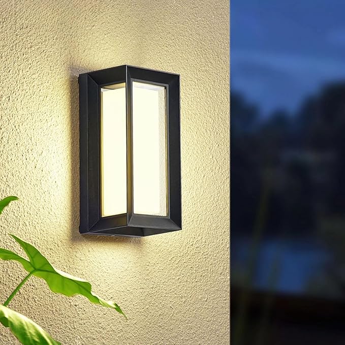 FUPE Outdoor Wall Lights LED 3 Color Outdoor Light Fixture Wall Mount Exterior Lights 2100Lm IP65 Exterior Wall Sconce,Rustproof Sconce with Double Shade,Matte Black Light for Porch 1 Pack