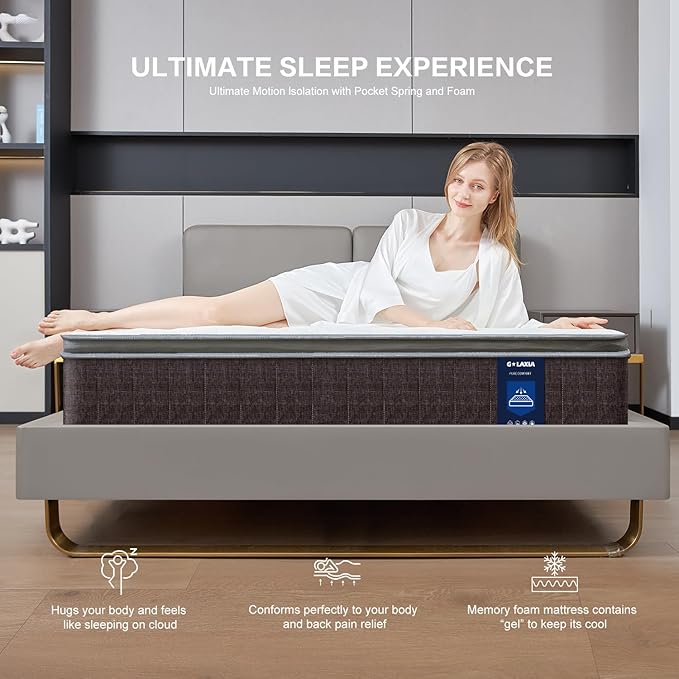 12 Inch Dark Grey Twin Spring Mattress,Medium Firm with Gel Memory Foam,Individually Pocketed Coil,Fiberglass-Free Fire Retardant CertiPUR-US Certified,75"*39"*12"
