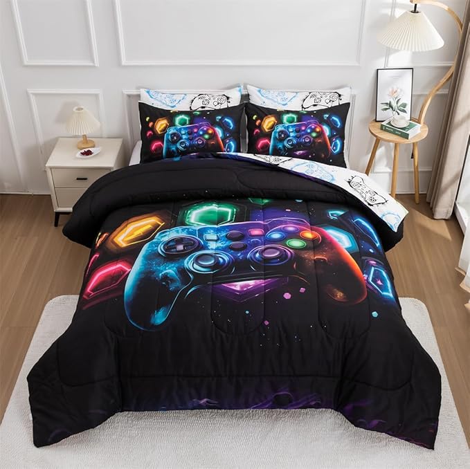 NTBED Game Console Comforter Set for Boys Girls Kids Space Universe Gaming Geometric Lightweight Microfiber Gamer Bedding Sets (Multi, Twin)