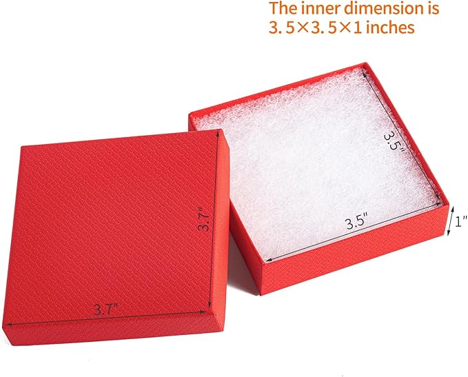 Magicool 96 Pack 3.5x3.5x1 Inch Red Modern Rectangular Jewelry Boxes with Lift-Off Lids, Perfect for Earring, Bracelet, Brooch, Necklace, Ring, Coin, DIY Gift Packaging