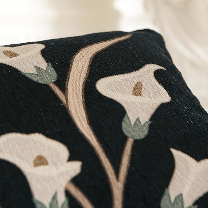 Black Throw Pillow Covers Set of 4,Elegant French with White Floral Pattern Throw Pillow Cases,Decorative Square Lumbar Pillows for Couch Sofa Bed Chair Cushion Covers Living Room