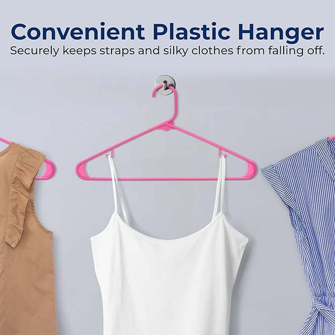 SereneLife 100-Pack Plastic Clothes Hangers – Slim, Non-Slip, Heavy Duty Shirt & Coat Hangers with 360° Swivel Hooks – Lightweight Space-Saving Design for Closet Organization – Pink
