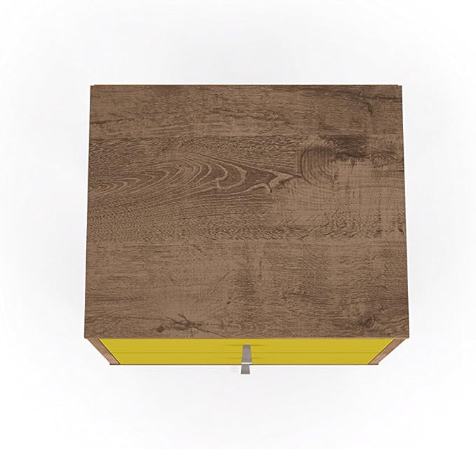 Manhattan Comfort Liberty Mid Century Modern Nightstand with Drawers, Bedside Table for Bedroom and Living Room, Night Stand Accent Decor, Easy Assembly, Brown/Yellow