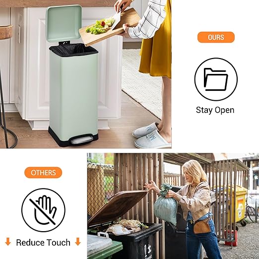 30 Liter/8 Gallon Kitchen Trash Can, Fingerprint-Proof Stainless Steel Garbage Can with Soft Close Lid, Foot Pedal, Removable Inner Bucket for Home, Office, Bedroom, Bathroom, Green