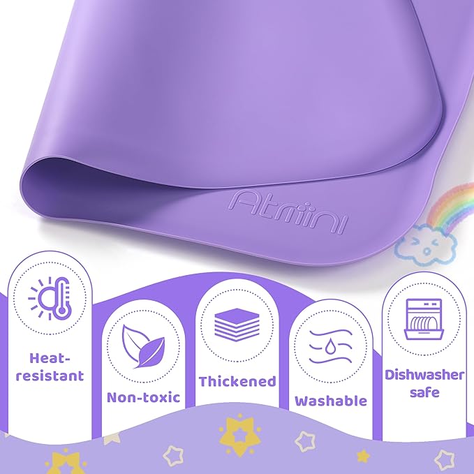 Silicone Art Mats for Kids, 24"x16" Silicone Craft Mat with Lip to Keep Clean, Play Sand, Painting, DIY Crafts Mat for Kids (Purple)