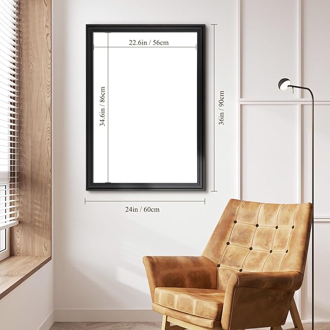 4 THOUGHT Dry Erase Board, 24 x 36 in Magnetic Whiteboard Black Vintage Wood Frame Wall-Mounted White Board Decorative Notice Board for School, Office, Home, Kitchen with 6 Magnets 4 Markers 1 Eraser