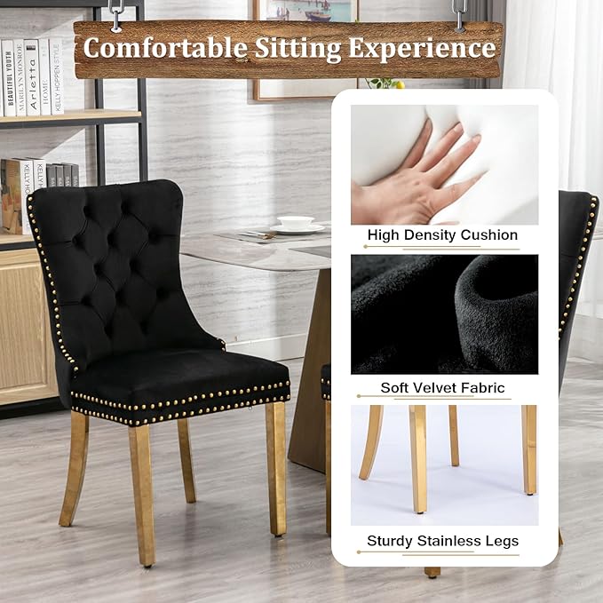70" Marble Dining Table Set for 6, Modern 7 Piece Dining Room Table Set with White Faux Marble Dining Table & 6 Black Velvet Upholstered Chairs, Luxury Gold Kitchen Table Chairs Set of 6