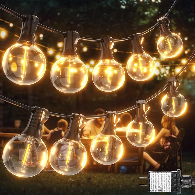 Outdoor String Lights 40ft LED Hanging Globe Patio Lights with G40 Shatterproof Bulbs(14+1 Bulbs), Waterproof Connectable Hanging Light for Indoor Outdoor Decor Garden Camping Backyard Porch
