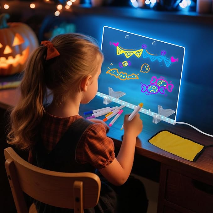 Lumiboard Led Drawing Board with 7 Colors,14"X10" Acrylic Dry Erase Board with Light, Include Adapter, Hanging Chain, Led Drawing Board for Kids with Stand,Birthday and Halloween Gifts for Kids