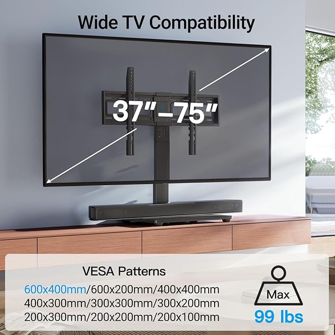 PERLESMITH Universal Swivel TV Stand Base, Table Top TV Stand for 37-75 inch LCD LED TVs, Height Adjustable TV Mount Stand with Tempered Glass Base, VESA 600x400mm, Holds up to 99lbs, PSTVS13