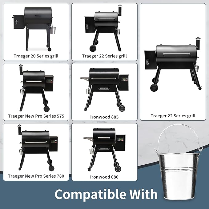 Grease Bucket for Pellet Grill Smokers – Heavy Duty Galvanized Steel Drip Catcher, Rust-Proof 5.6" Diameter, Easy Clean BBQ Accessory