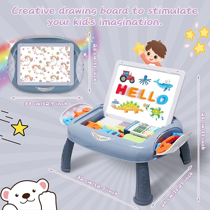 Toy for 1-2 Year Old Boys, Toddlers Toys with Magnetic Letters and Numbers, Art Easel for Kids 1 2 Year Old, Boy Birthday Christmas Gifts (Blue)