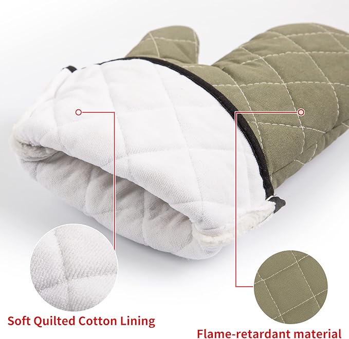 ARCLIBER Oven Mitts Heat Fire Resistant Oven Mitts 425 ° F, Quilted Terry Cloth Cotton Soft Lining Oven Gloves, Extra Long Kitchen Mittens for Cooking Baking