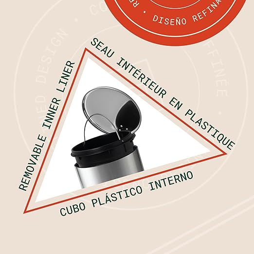 ACENTO 1.3 Gal Round Trash Can with Lid – Stainless Steel Small Trashcan with Soft Close Pedal & Removable Liner – Compact Waste Bin for Bathroom, Bedroom, Dorm, Office – Brushed Stainless Steel