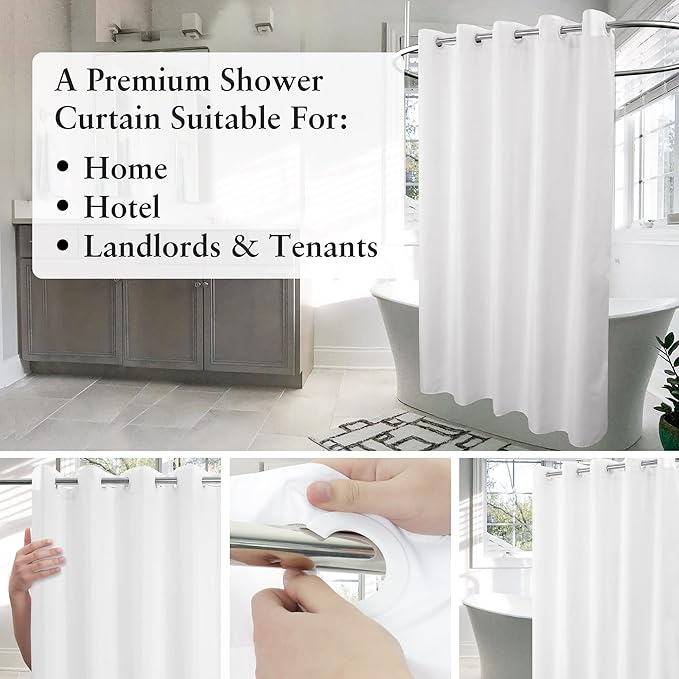 Extra Long No Hook Shower Curtain or Liner Soft Microfiber - 96" Length Fabric Shower Curtain Liner Set, Machine Washable & Water Repellent, White, 71x98