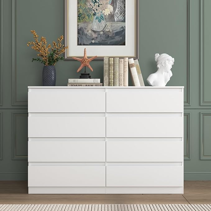 White Dresser for Bedroom,Modern Large 8 Drawer Dresser with Deep Drawer,Wide Storage Chest of Drawer for Closet, Bedroom Storage Furniture,TV Stand for Living Room