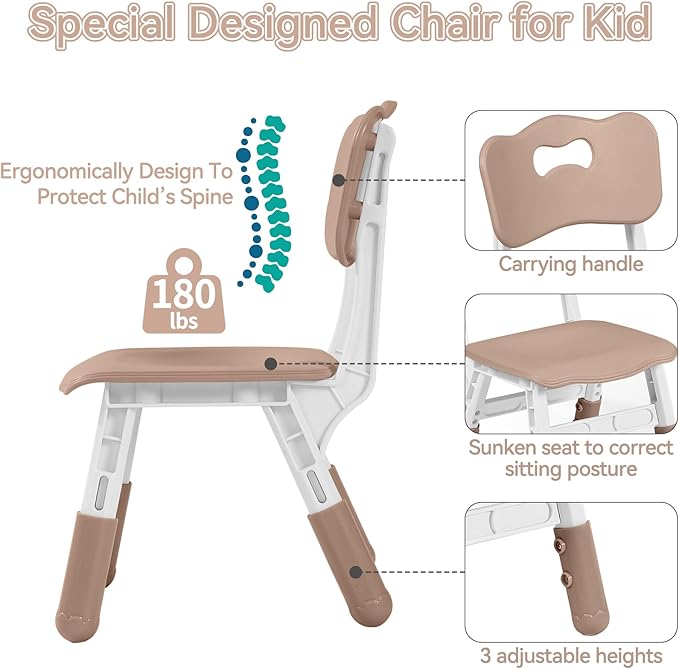 Height-Adjustable Kids Table and 4 Chairs Set, Toddler Table and Chair Set with Graffiti Desktop, 31.5''L x 23.6''W Children Activity Table for Daycare, Classroom, Home
