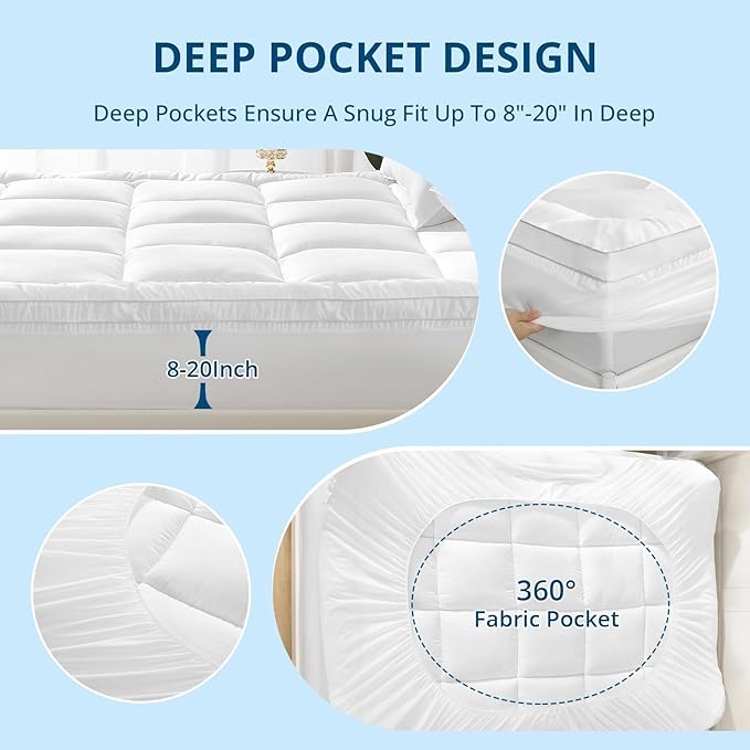 YUGYVOB Mattress Pad Extra Thick, Cooling, and Breathable Full Size Mattress Topper 8-21" Deep Pocket Soft Down Alternative Fill
