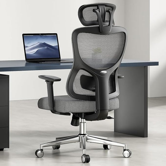 Soohow Ergonomic Office Chair,Mesh Desk Chair with Adjustable Lumbar Support and Headrest,Comfy Computer Chair with 3D Armrest Recling Swivel Chair for Home, Office, Study Room, Black & Grey