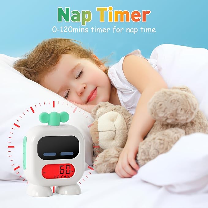 Kids Alarm Clock Ok to Wake with Green Light Red Light, Nap Timer, Robot Toddler Sleep Training Clock for Children (Yellow)