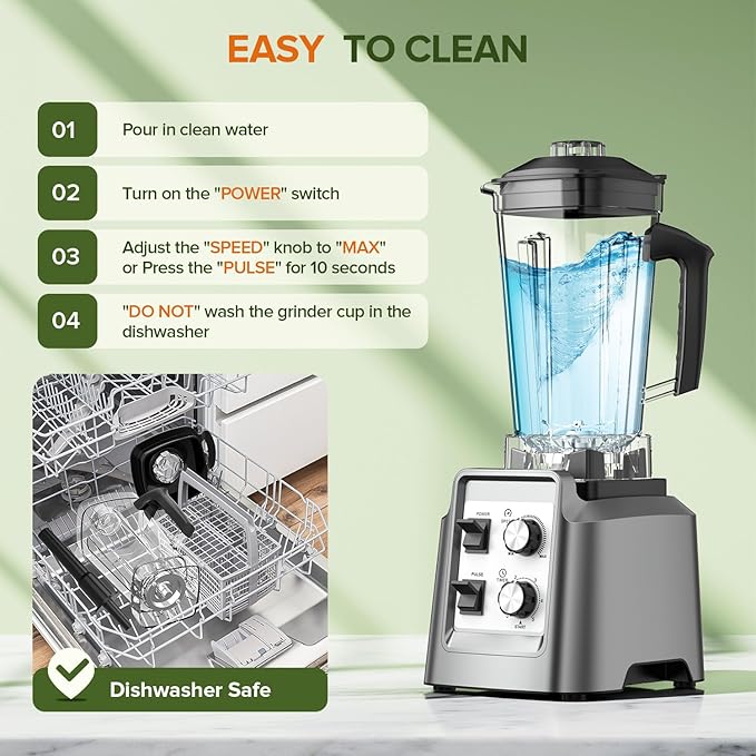 Blender Smoothies, 2-in-1 Blender & Grinder Combo, Smoothie Maker, 1800 Peak Watts, 68 Oz Large Capacity, BPA-Free Countertop Blender for Ice Crushing, Frozen Drinks