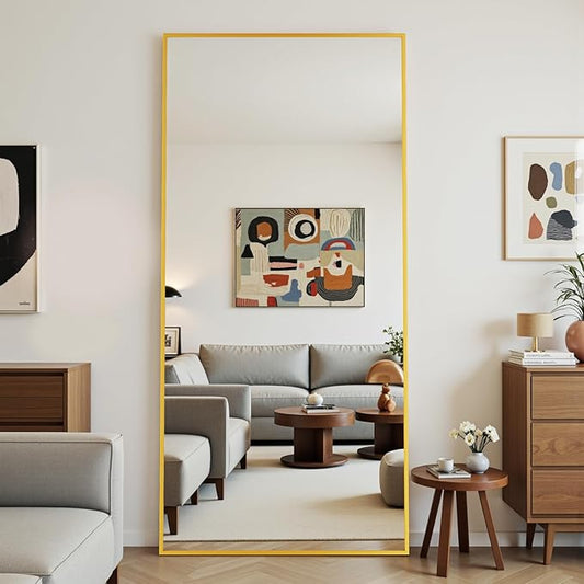 Antok Mirror Full Length, 58"x18" Big Floor Mirror, Oversized Full Body Mirrors with Stand for Bedroom, Living Room Cloakroom, Gold, Rect Corner Style