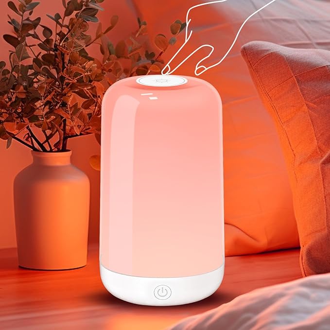 Smart Touch Bedside Table Lamp [Multi-Color & Warm Lights], 3600mA Cordless Small Table Lamp Rechargeable, 7 Colors & Fully Dimmable LED Night Lights for Bedroom Nightstand Nursery Living Room