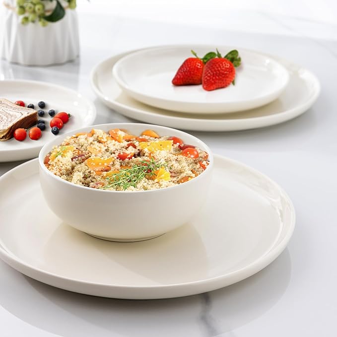 AmorArc Ceramic Dinnerware Sets of 4, Porcelain Plates and Bowls Sets, Scratch Resistant Dishes Set, Dishwasher & Microwave & Oven Safe Dishware Service for 4,12 pcs