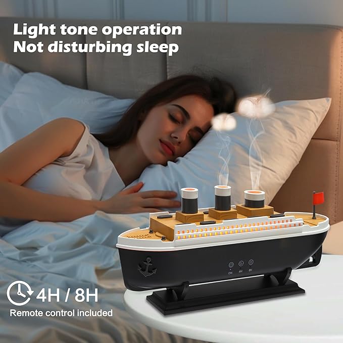 Cruise Ship Aromatherapy Diffuser with Remote Control, 250ml Essential Oil Diffuser, Cool Mist Humidifier, Jellyfish Mist Effect, LED Mood Lights, Decorative Aroma Diffuser for Home, Bedroom & Office