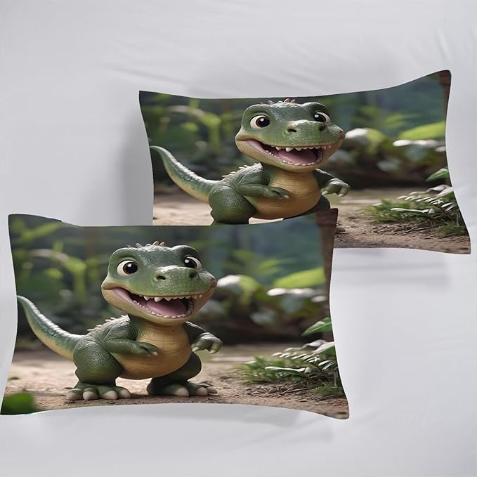 Cute Dinosaur Comforter Set Twin for Kids, Green Dinosaur Bedding Set for Boys Room Decor, Dino Bed Set with 1 Comforter Set and 1 Pillowcase