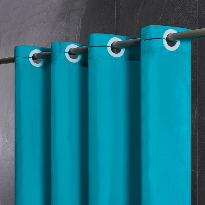 Furlinic Teal Extra Long Shower Curtain No Hooks Needed 96 Length,Waterproof Fabric Shower Curtain Liner,Bathroom Curtains for Hotel with 10 Plastic Split Grommets, Machine Washable,78x96 Inch.