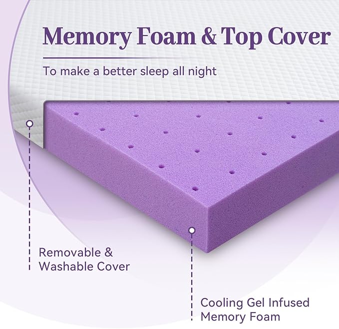 SINWEEK 3 Inch Gel Memory Foam Mattress Topper Twin Size, Ventilated High Density Pad for Back Pain, Bed Topper with Removable Soft Cover, CertiPUR-US Certified