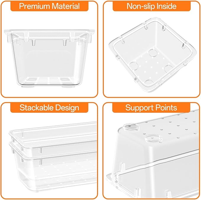 WOWBOX 16 PCS Clear Plastic Drawer Organizer Set, 4 Sizes Desk Drawer Organization and Storage Containers for Makeup, Cosmetics, Jewelry and Gadgets in Kitchen, Bathroom, Bedroom, Office, Clear
