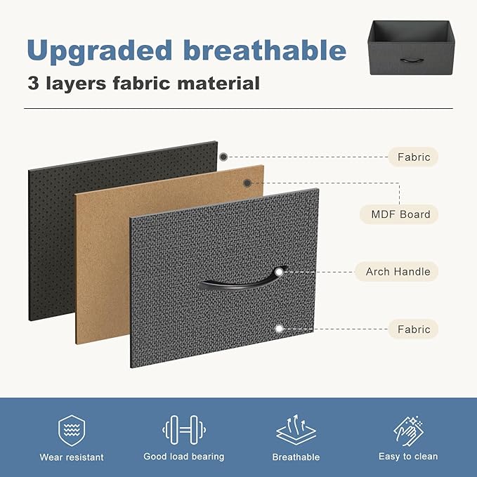 DUMOS TV Stand for Living Room, Dresser for Bedroom Chest of Dresser with 6 Fabric Drawers Storage Organizers Units, Nightstand for Bed