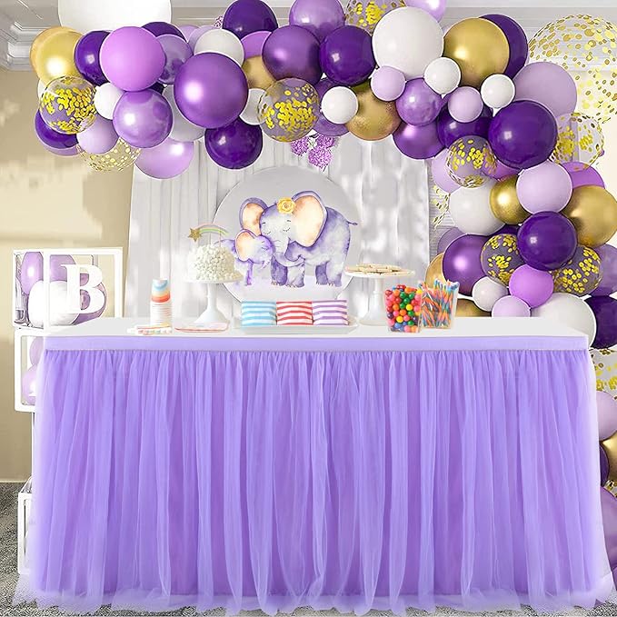 Suppromo Purple Tulle Table Skirt Baby Shower Table Cloth for Rectangle Tables or Round Tables Purple Tutu Table Skirt for Girls Mermaid Elephant Butterfly Birthday Party Cake Dessert Decorations