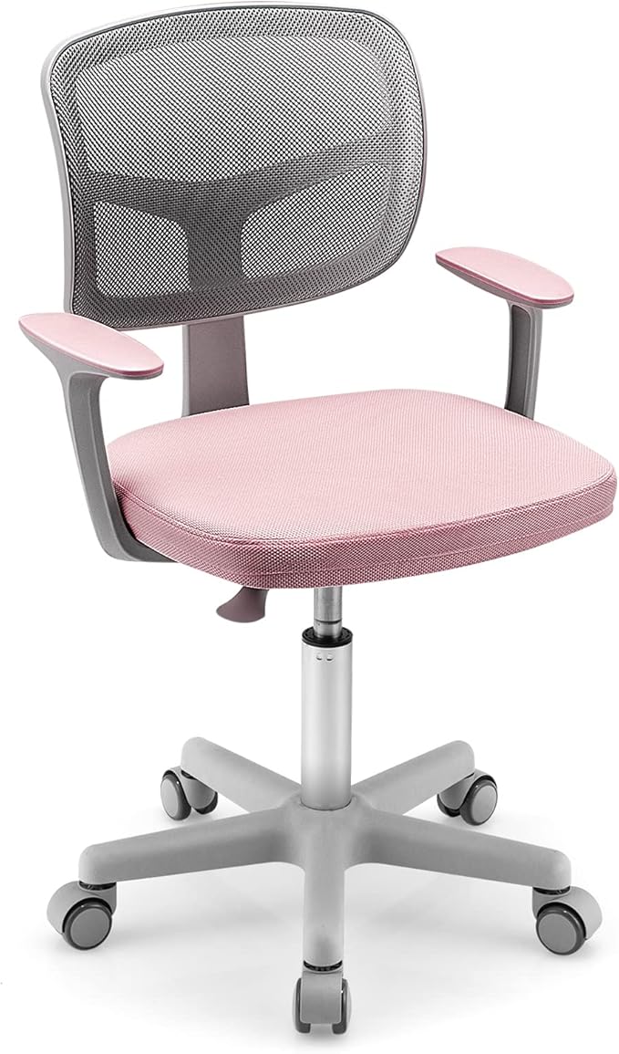 HONEY JOY Kids Desk Chair, Height Adjustable Children Study Chair, Swivel Mesh Task Student Chair, Universal Casters, Child Computer Desk Chair for Boys Girls Age 3-10 (Pink)