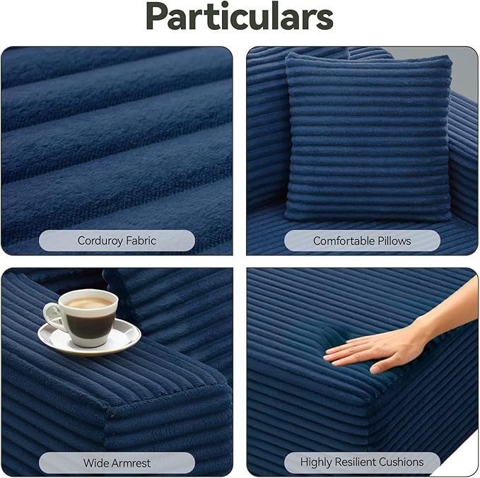 Modern Cloud Modular Sectional Sofa with Chaise, 106" L-Shaped Sofa Couch for Living Room, Deep Seat Plush Boneless Couches, Includes Pillows, Left Chaise, Blue
