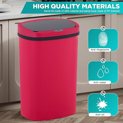 PayLessHere 13 Gallon Trash Can Kitchen Trash Can Automatic Garbage Can with Lid Touch Free High-Capacity Motion Sensor for Kitchen Bedroom Bathroom Office Wateproof Trash Bin (3, Red)