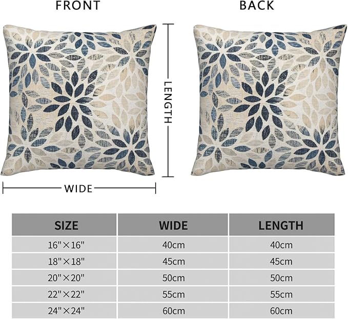 Dahlia Pillow Covers 24x24 Inch Set of 2 Summer Rust Geometric Flower Outdoor Decorative Throw Pillows Farmhouse Navy Blue Pillow Case Linen Square Cushion Cover for Home Sofa Bedroom Living Room