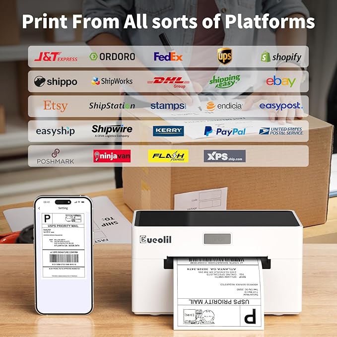 Bluetooth Shipping Thermal Label Printer, Portable 4×6 Label Makers for Small Business,Compatible with Android、iPhone、Windows＆Mac,Widely Used for Home＆Small Businesses and Office
