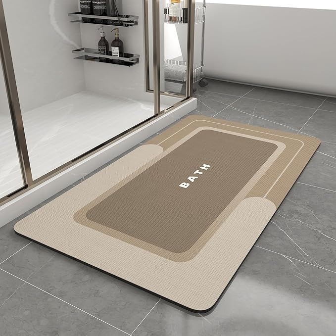 Bath Mat-Bathroom Mat Rug Non Slip Super Absorbent Stain Resistant Quick Dry Thin Bathroom Rug-Bath Mats for Bathroom Floor Bathtub Vanity-Bathmat Bath Rug Easy Care-24"x35",Beige