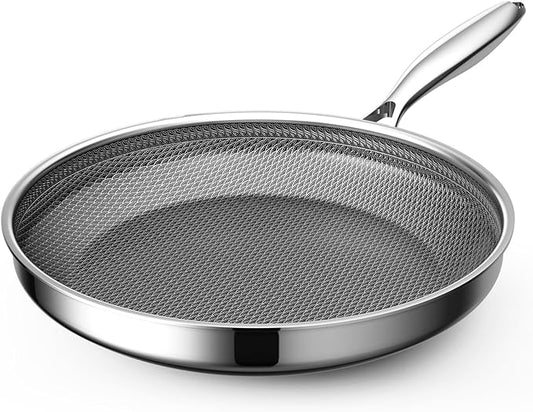 Non Stick Frying Pans,Hybrid Nonstick 12 Inch Frying Pan,Stay-Cool Handle,PFAS PFOA PTFE Free,Dishwasher-Friendly,Nonstick Frying Pan,Oven-Safe,Works on Ceramic and Gas Cooktops